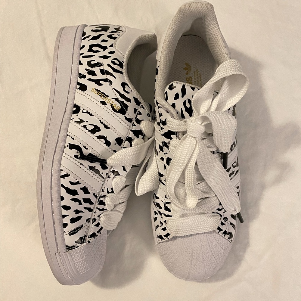 adidas White and Black Leopard Print Sneakers
